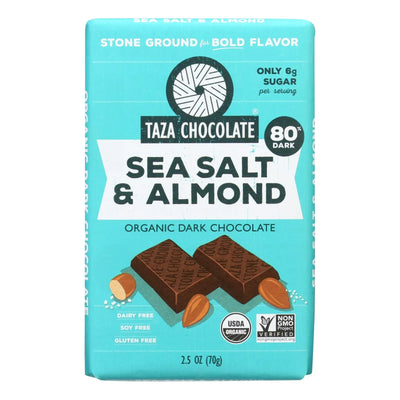 An image displaying Taza Chocolate Stone Ground Organic Dark Chocolate Bar - Sea Salt And Almond - Case Of 10 - 2.5 Ounce. by Taza Chocolate