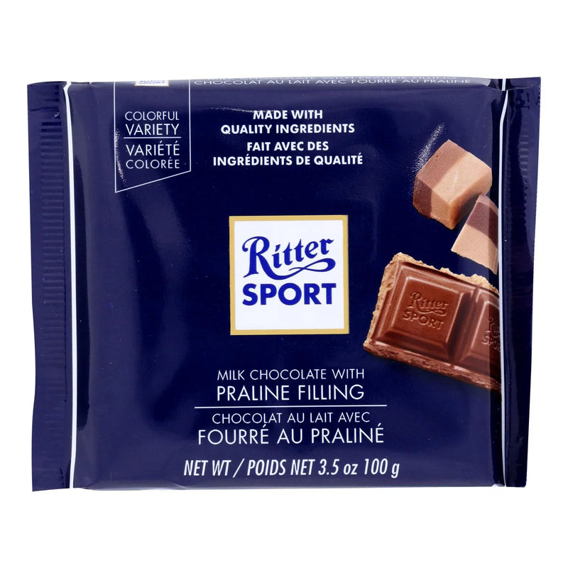 An image displaying Ritter Sport Chocolate Bar - Milk Chocolate - Praline Filling - 3.5 Oz Bars - Case Of 13 by Ritter Sport