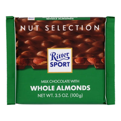 An image displaying Ritter Sport Chocolate Bar - Milk Chocolate - Whole Almonds - 3.5 Ounce Bars - Case Of 11 by Ritter Sport