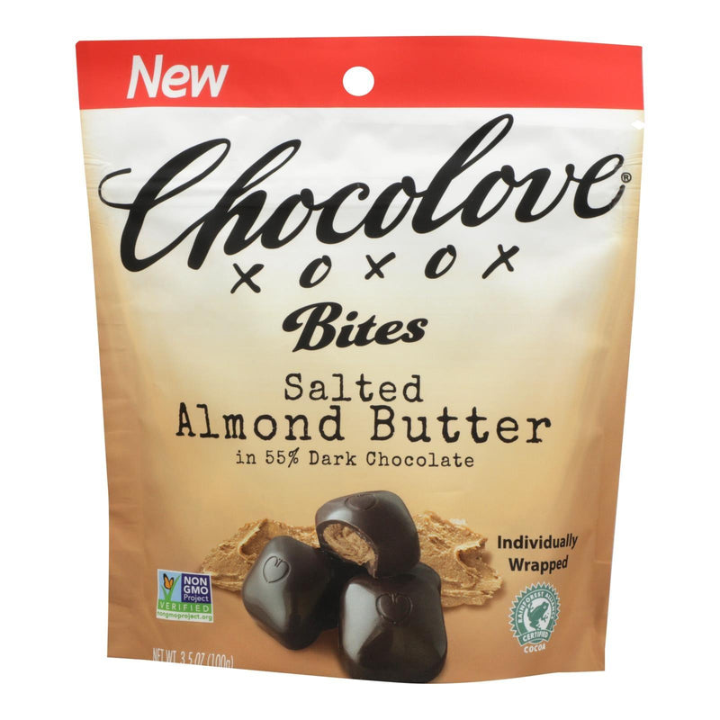 Chocolove Xoxox - Bites - Dark Chocolate Almonds And Sea Salt - Case Of 8 - 3.5 Ounce