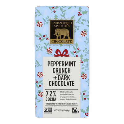 An image displaying Our Endangered Species Chocolate Dark Chocolate Bar With Peppermint Crunch - Case Of 12 - 3 Ounce by Endangered Species Chocolate