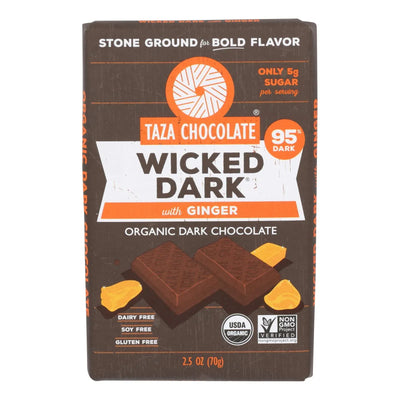 An image displaying Taza Chocolate - Bar Wckd Dark Ginger 95% - Case Of 10 - 2.5 Ounce by Taza Chocolate