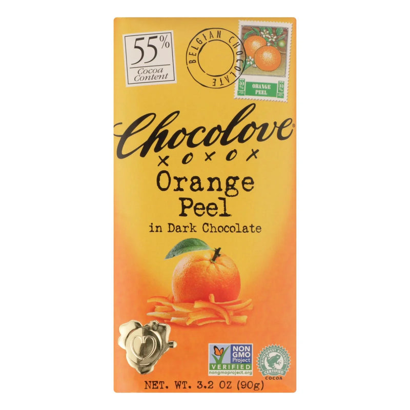Chocolove Xoxox - Premium Chocolate Bar - Dark Chocolate - Orange Peel - 3.2 Ounce Bars - Case Of 12