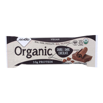 An image displaying Nugo Nutrition Bar - Organic Double Dark Chocolate - 1.76 Ounce - Case Of 12 by Nugo Nutrition Bar