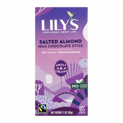 An image displaying Lily's Sweets Chocolate Bar - Milk Chocolate - 40 Percent Cocoa - Salted Almond - 3 Oz Bars - Case Of 12 by Lily's Sweets