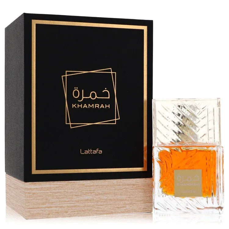 An image displaying Lattafa Khamrah by Lattafa Eau De Parfum Spray 3.4 oz for Men by Lattafa