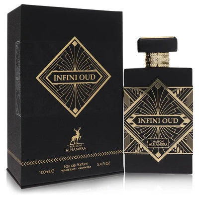 An image displaying Maison Alhambra Infini Oud by Maison Alhambra Eau De Parfum Spray 3.4 oz for Men by Maison Alhambra