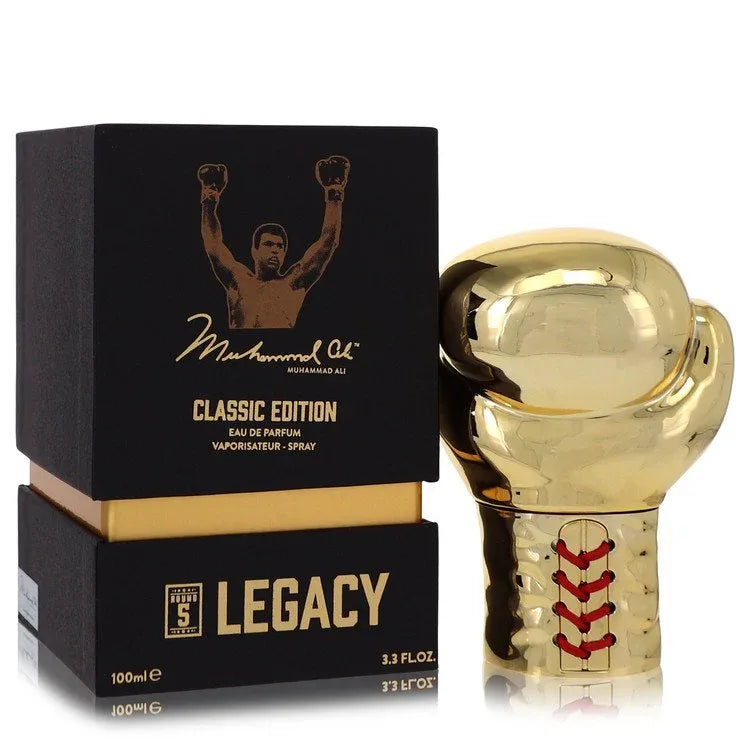 An image displaying Muhammad Ali Legacy Round 5 by Muhammad Ali Eau De Parfum Spray (Classic Edition) 3.3 oz for Men by Muhammad Ali