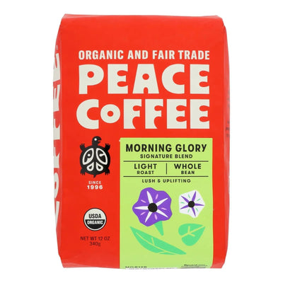 An image displaying Peace Coffee - Coffee Organic Whole Bean Morning Glory - Case Of 6-12 Ounce by Peace Coffee