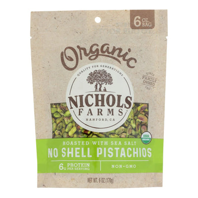 An image displaying Nichols Farms - Pistachio Organic Grade 2 No Shell Roasted Salted - Case Of 15-6 Ounces by Nichols Farms