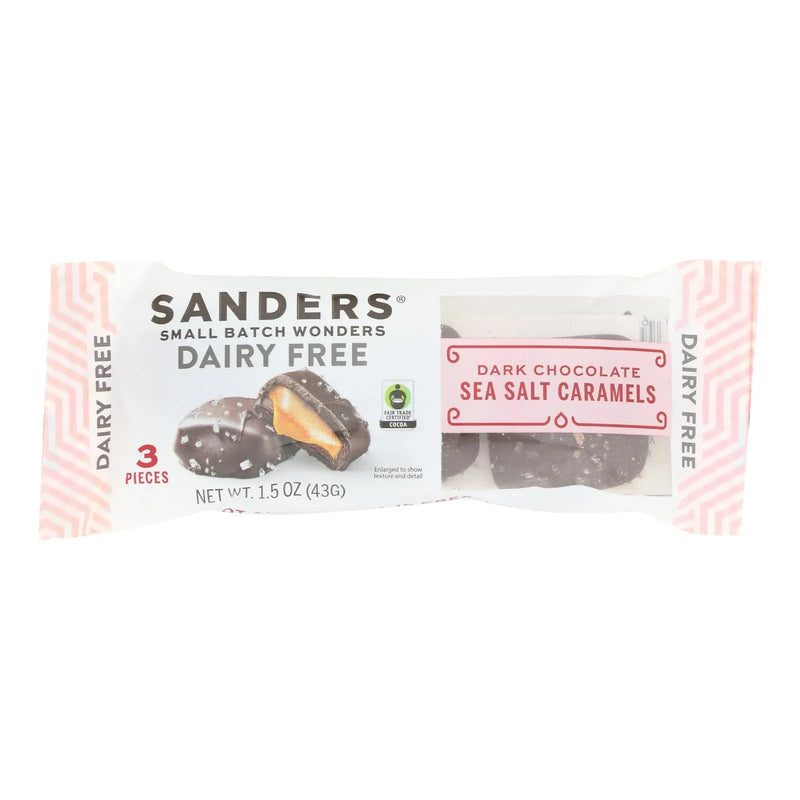 An image displaying Sanders - Caramels Dark Chocolate Sea Salt - Case Of 8 - 1.5 Ounces by Sanders