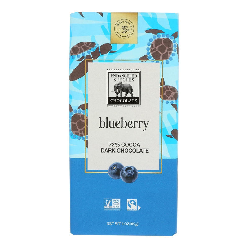 Endangered Species Natural Chocolate Bars - Dark Chocolate - 72 Percent Cocoa - Blueberries - 3 Ounce Bars - Case Of 12