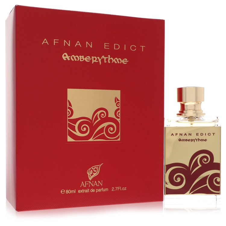An image displaying Afnan Edict Amberythme by Afnan Extrait De Parfum Spray (Unisex) 2.7 oz for Women by Afnan