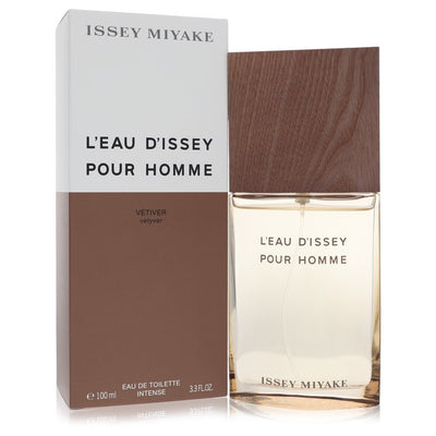 An image displaying L'eau D'issey Pour Homme Vetiver by Issey Miyake Eau De Toilette Intense Spray 3.3 oz for Men by Issey Miyake