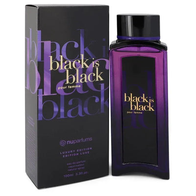 An image displaying Black is Black by Nu Parfums Eau De Parfum Spray 3.3 oz for Women by Nu Parfums