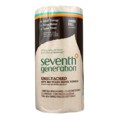 An image displaying Seventh Generation Recycled Paper Towels - Unbleached - Case Of 30 - 120 Count by Seventh Generation