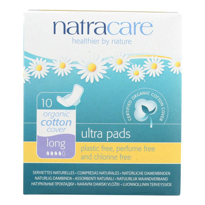 An image displaying Natracare Natural Uitra Pads W/wings - Long W/organic Cotton Cover - 10 Pack by Natracare