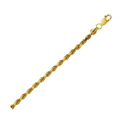 An image displaying 3.2mm 10K Yellow Gold Lite Hollow Diamond Cut Rope Chain by Orca Market