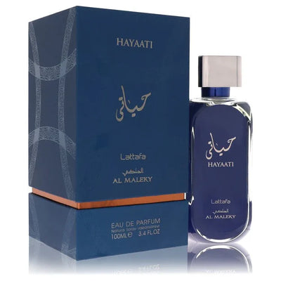 An image displaying Lattafa Hayaati Al Maleky by Lattafa Eau De Parfum Spray 3.4 oz for Men by Lattafa