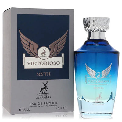 An image displaying Victorioso Legend Myth by Maison Alhambra Eau De Parfum Spray 3.4 oz for Men by Maison Alhambra