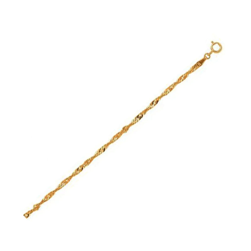 An image displaying 10k Yellow Gold Singapore Anklet 2.2mm by Orca Market