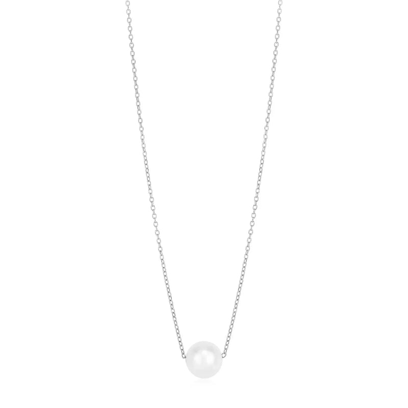 An image displaying 14k White Gold Pearl Solitaire Necklace by Orca Market