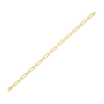 An image displaying 14k Yellow Gold 7 1/4 inch Bombay Paperclip Chain Bracelet by Orca Market