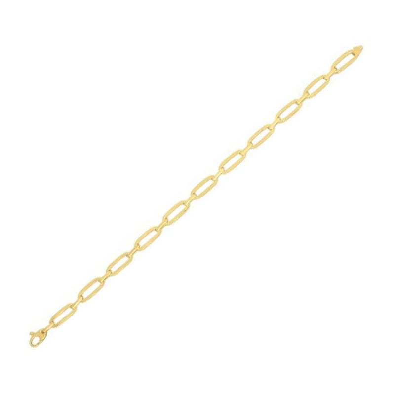 An image displaying 14k Yellow Gold 7 1/4 inch Bombay Paperclip Chain Bracelet by Orca Market