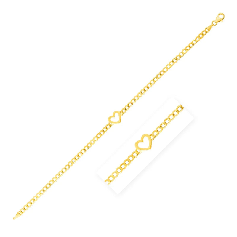 An image displaying 14k Yellow Gold 7 inch Curb Chain Bracelet with Heart by Orca Market