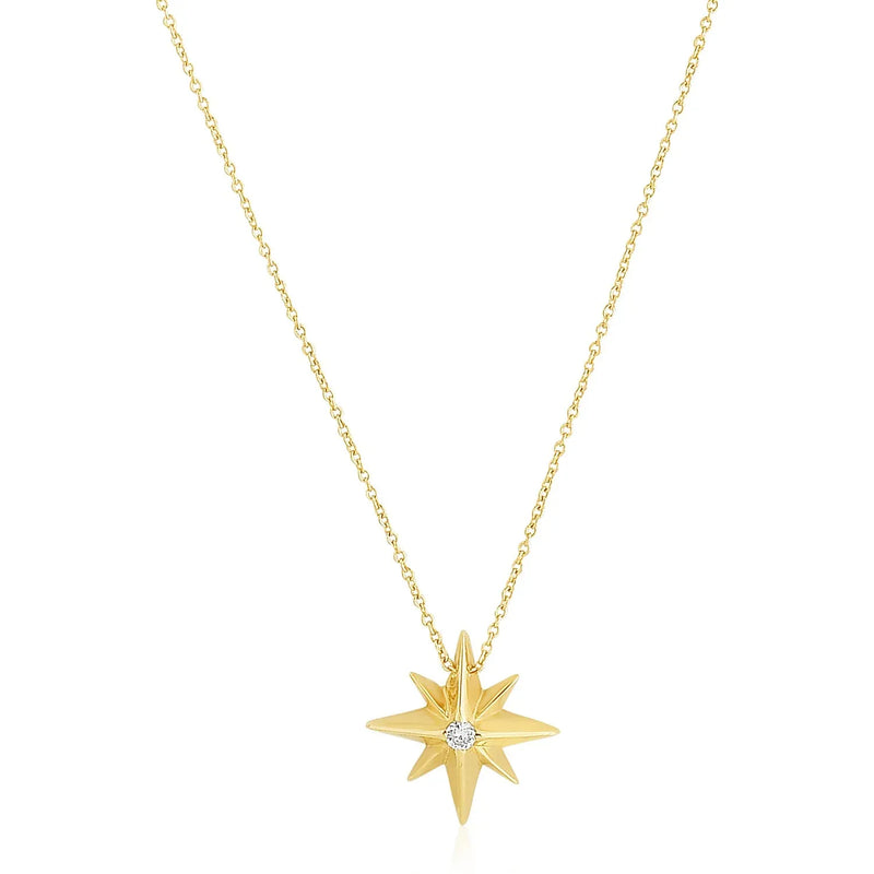An image displaying 14k Yellow Gold High Polish North Star Necklace by Orca Market