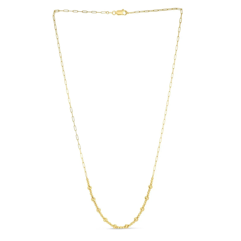 An image displaying 14k Yellow Gold Bead Paperclip Necklace by Orca Market