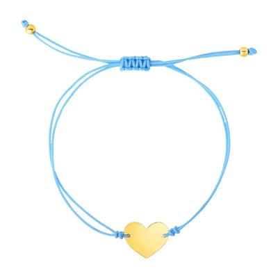 An image displaying 9 1/4 inch Blue Cord Adjustable Bracelet with 14k yellow Gold Heart by Orca Market