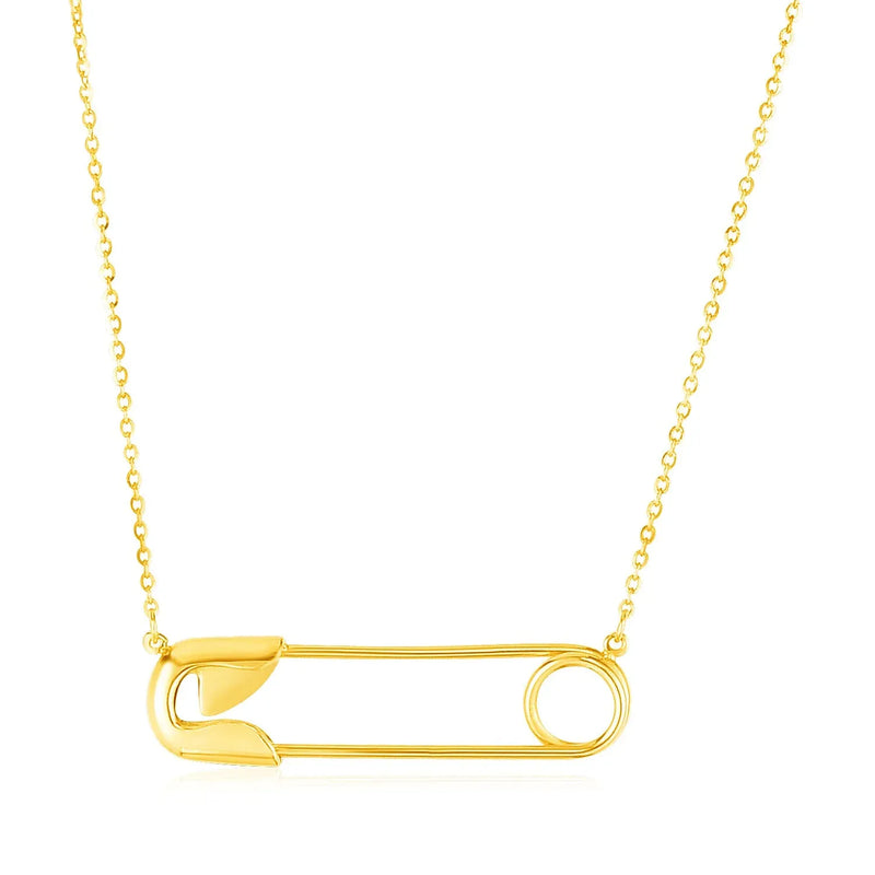 An image displaying 14k Yellow Gold Safety Pin Necklace by Orca Market