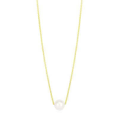 An image displaying 14k Yellow Gold Pearl Solitaire Necklace by Orca Market