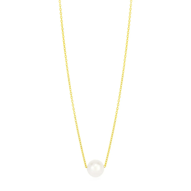 An image displaying 14k Yellow Gold Pearl Solitaire Necklace by Orca Market