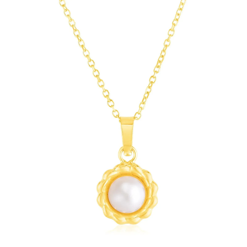 An image displaying 14k Yellow Gold Flower Necklace with Pearl by Orca Market