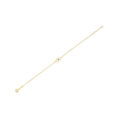 An image displaying 14k Yellow Gold MOP Evil Eye Bracelet by Orca Market