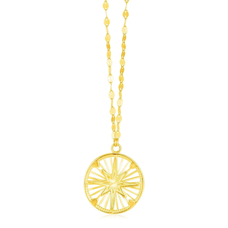 An image displaying 14k Yellow Gold Necklace with Compass Pendant by Orca Market