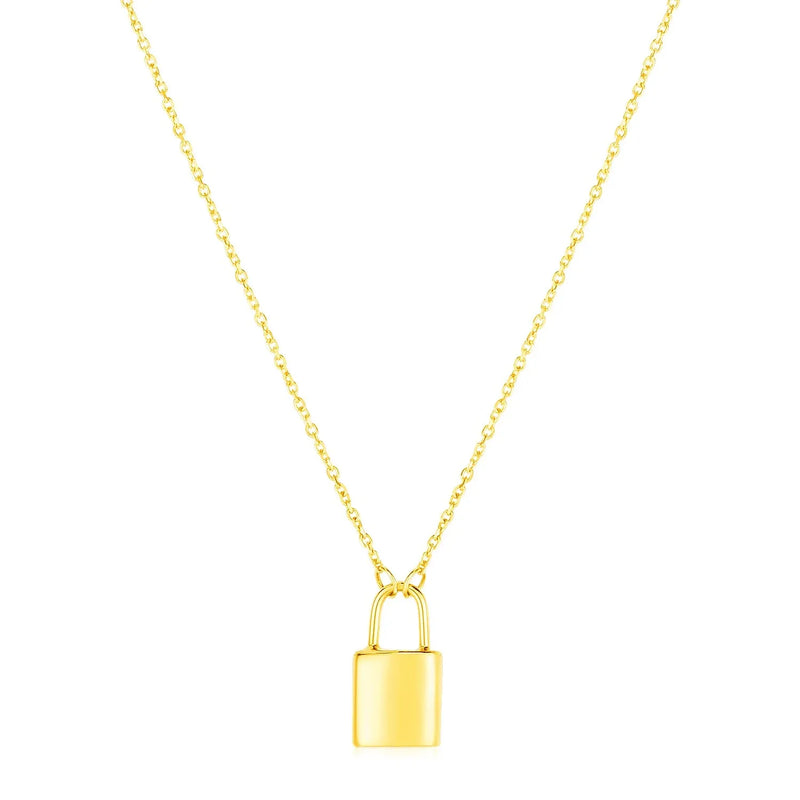 An image displaying 14k Yellow Gold Padlock Necklace by Orca Market