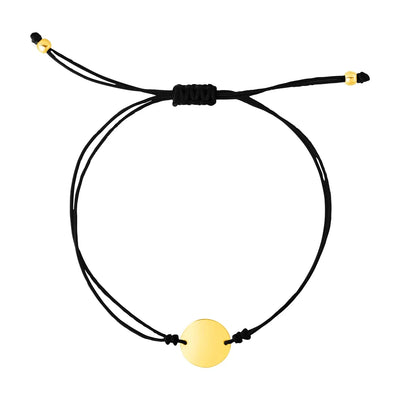 An image displaying 9 1/4 inch Black Cord Adjustable Bracelet with 14k Yellow Gold Circle by Orca Market
