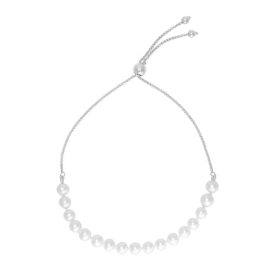 An image displaying 14k White Gold Adjustable Friendship Bracelet with Pearls by Orca Market