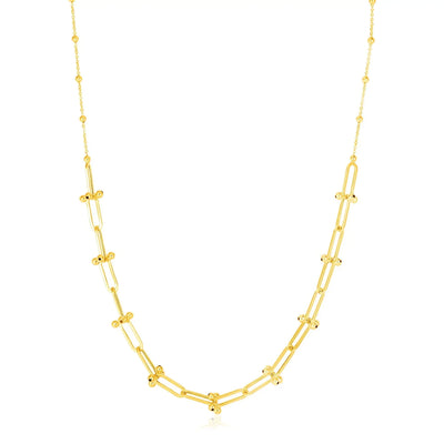 An image displaying 14k Yellow Gold Beaded U Link Chain Necklace by Orca Market