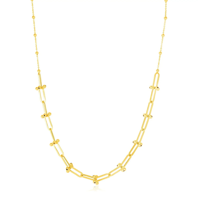 An image displaying 14k Yellow Gold Beaded U Link Chain Necklace by Orca Market