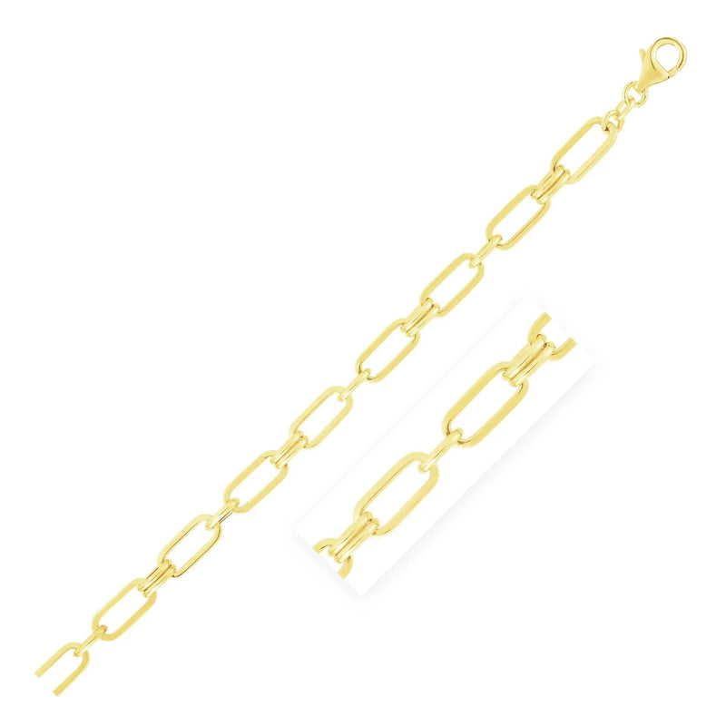 An image displaying 14k Yellow Gold High Polish Paperclip Rondel Link Chain Bracelet by Orca Market