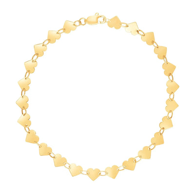 An image displaying 14k Yellow Gold 7 inch Mirrored Heart Chain Bracelet by Orca Market