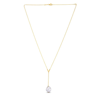 An image displaying 14k Yellow Gold Tesoro Pearl Lariat Necklace by Orca Market