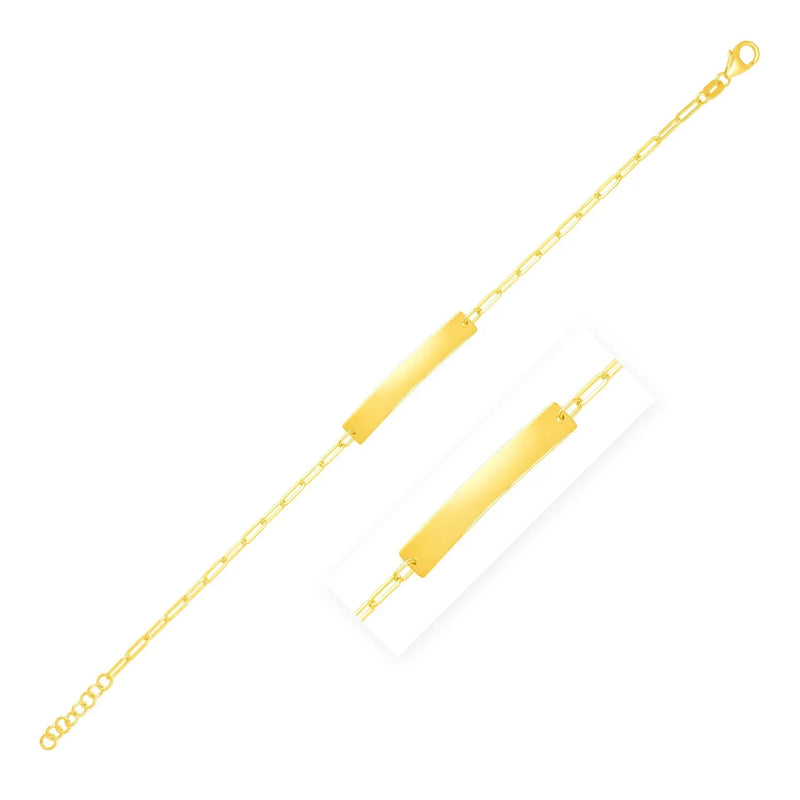 An image displaying 14k Yellow Gold 7 inch Paperclip Chain Bracelet with Bar by Orca Market