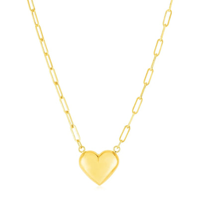 An image displaying 14k Yellow Gold Paperclip Chain Necklace with Puffed Heart by Orca Market