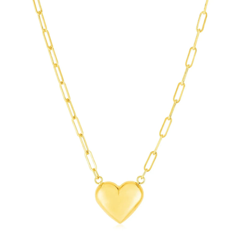 An image displaying 14k Yellow Gold Paperclip Chain Necklace with Puffed Heart by Orca Market