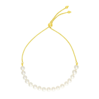 An image displaying 14k Yellow Gold Adjustable Friendship Bracelet with Pearls by Orca Market